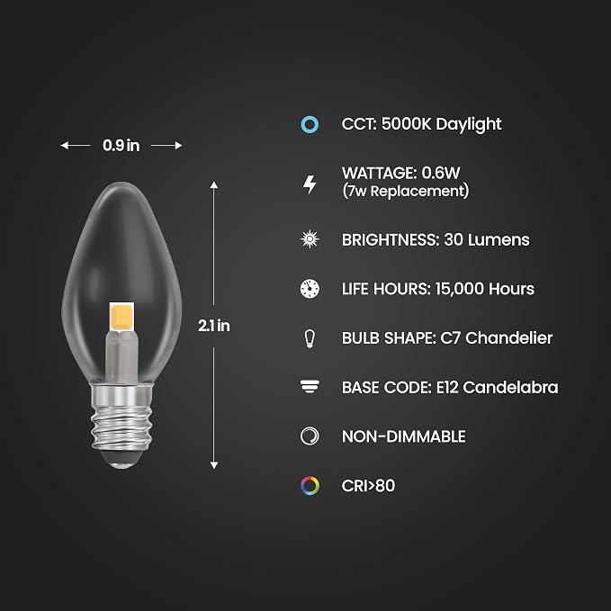 Electric C7 LED Night Light Bulbs 7W Equivalent E12 Base 4 Pack