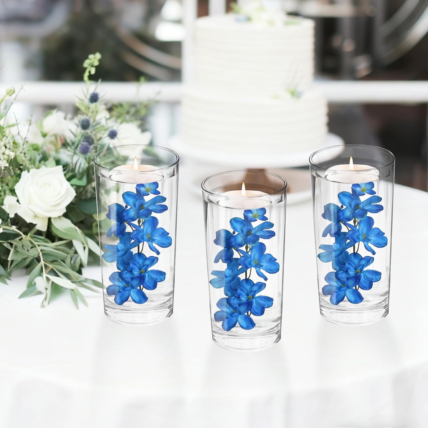 10 Pcs Blue Artificial Orchids Silk Fake Orchid Flowers 27 Inches Faux Orchid Artificial Flowers For Wedding Party Home Decoration(Blue)
