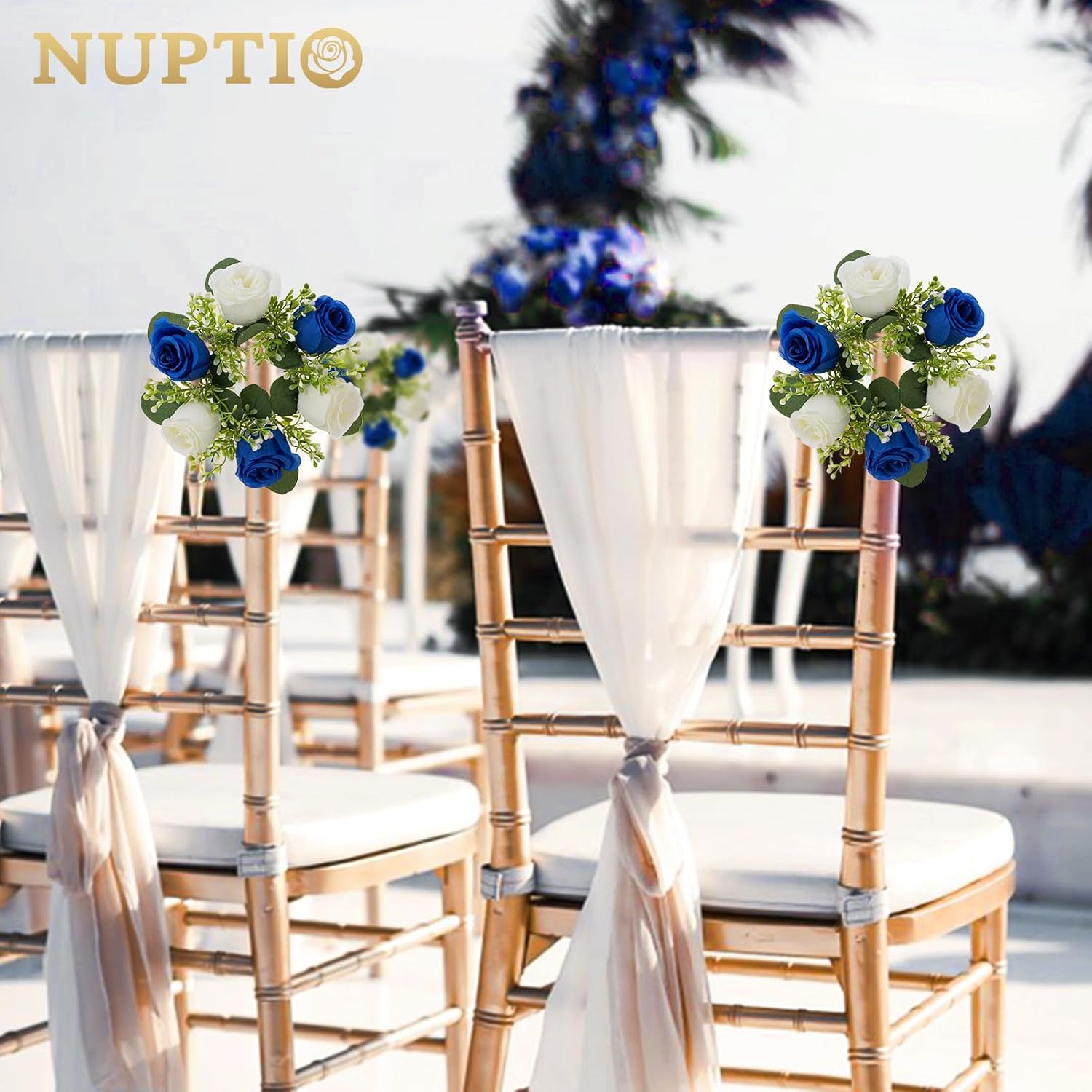 Small Wreath For Table Centerpieces: 9.05 Inch Royal Blue & White Flower Candle Rings For Wedding Party Christmas - Rose Wreaths For Spring Summer Front Door Porch Decor 2 Pcs
