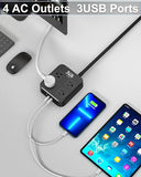 Outdoor Waterproof Power Strip 4 Outlets 3 USB Ports 6FT Weatherproof Extension Cord Black