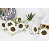 Artificial Sunflowers 20" Sunflowers Artificial Flowers 8Pcs Long Stem Sunflowers With Leaves Large Silk Fake Sunflowers Decoration For Outdoor Home Party Wedding Diy Decor(White)