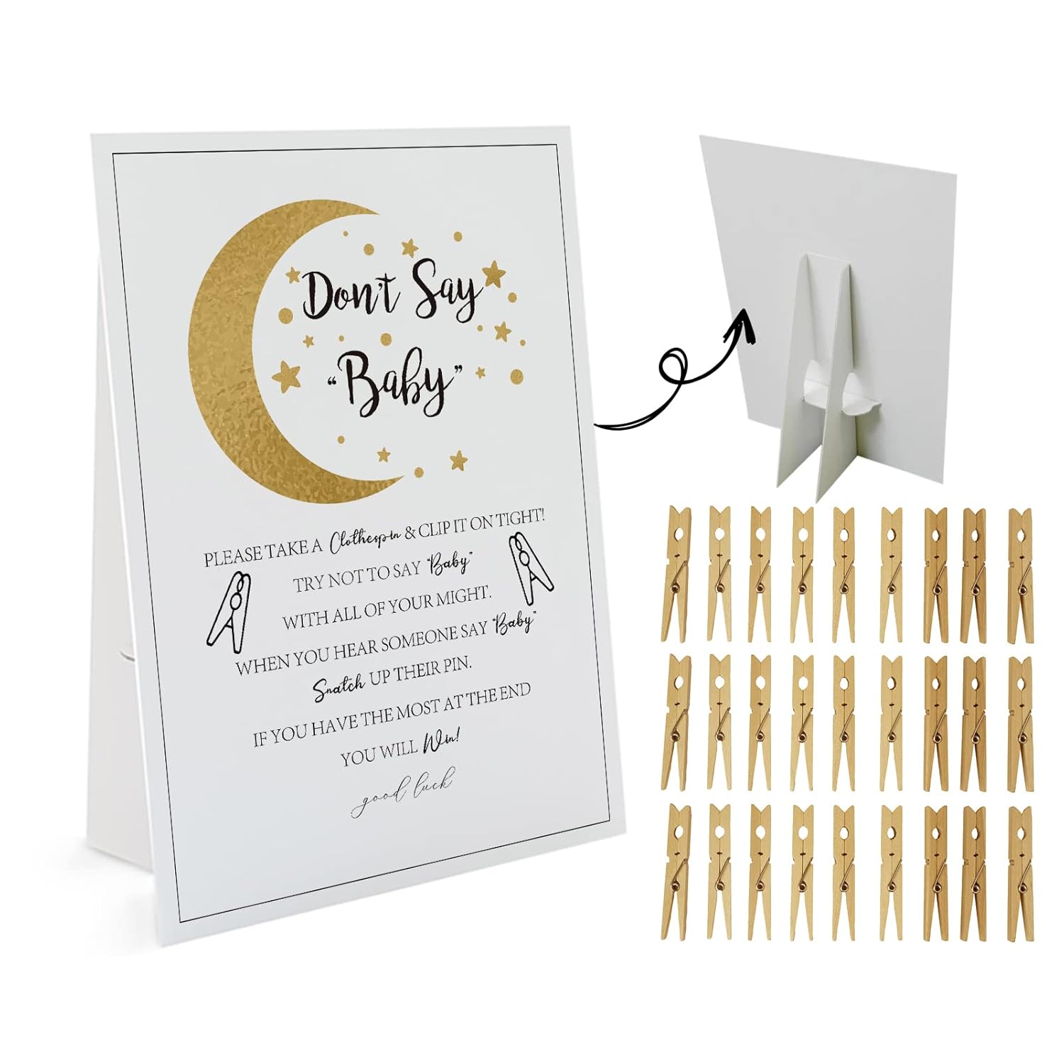Twinkle Little Star Don'T Say Baby Game (1 Sign And 50 Mini Natural Clothespins) Don'T Say Baby Baby Shower Game, Baby Shower Decorations, Baby Shower Games Gender Neutral (2Ds15)