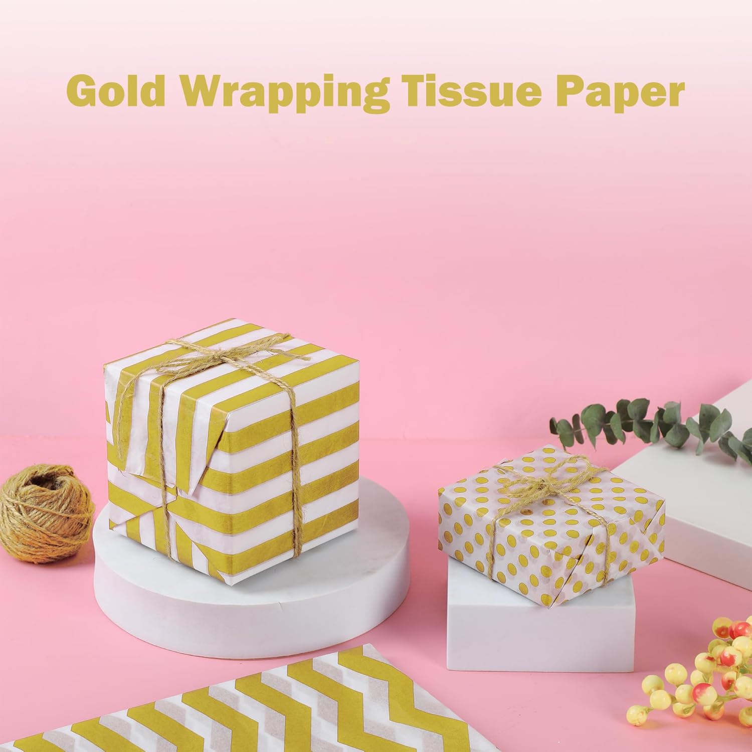 120 Sheets Of Gold Wrapping Tissue Paper, 13.5X20 Inches Gift Wrapping Paper, Carft Party Favor Decoration For Handicrafts (35X50Cm)
