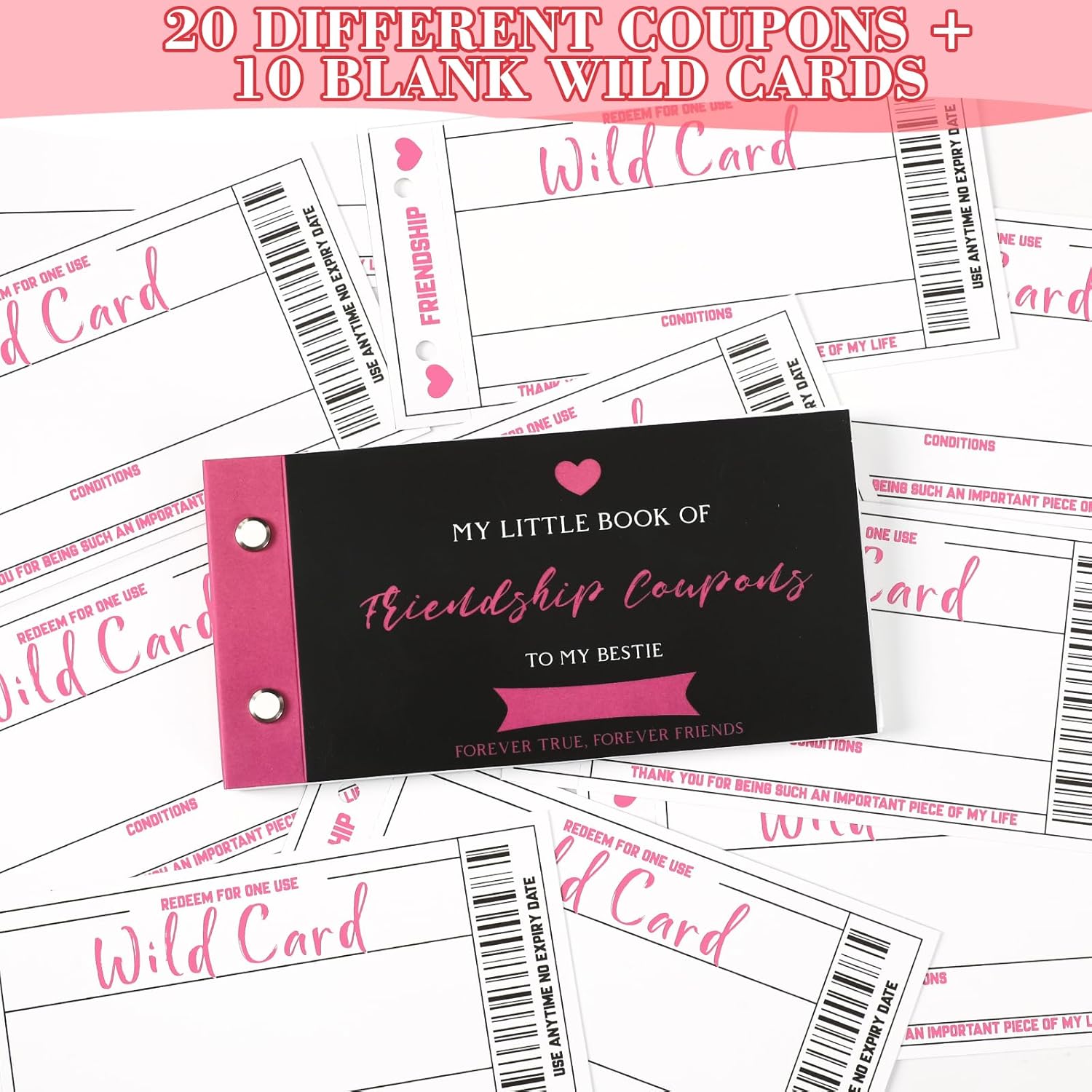Best Friend Coupon Book For Bestie - Best Friend Birthday Gifts For Women, 20 Fun Friendship Vouchers + 10 Blank Wild Cards - Friendship Galentine'S Day Gifts For Bff, Sister