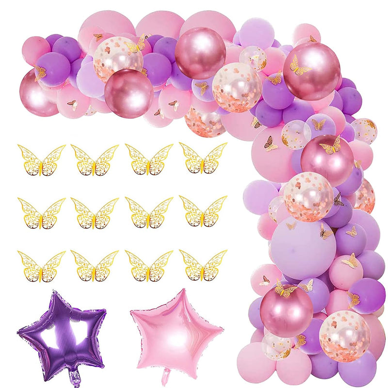 126 Pcs Butterfly Pink And Purple Balloon Garland Kit, Butterfly Theme