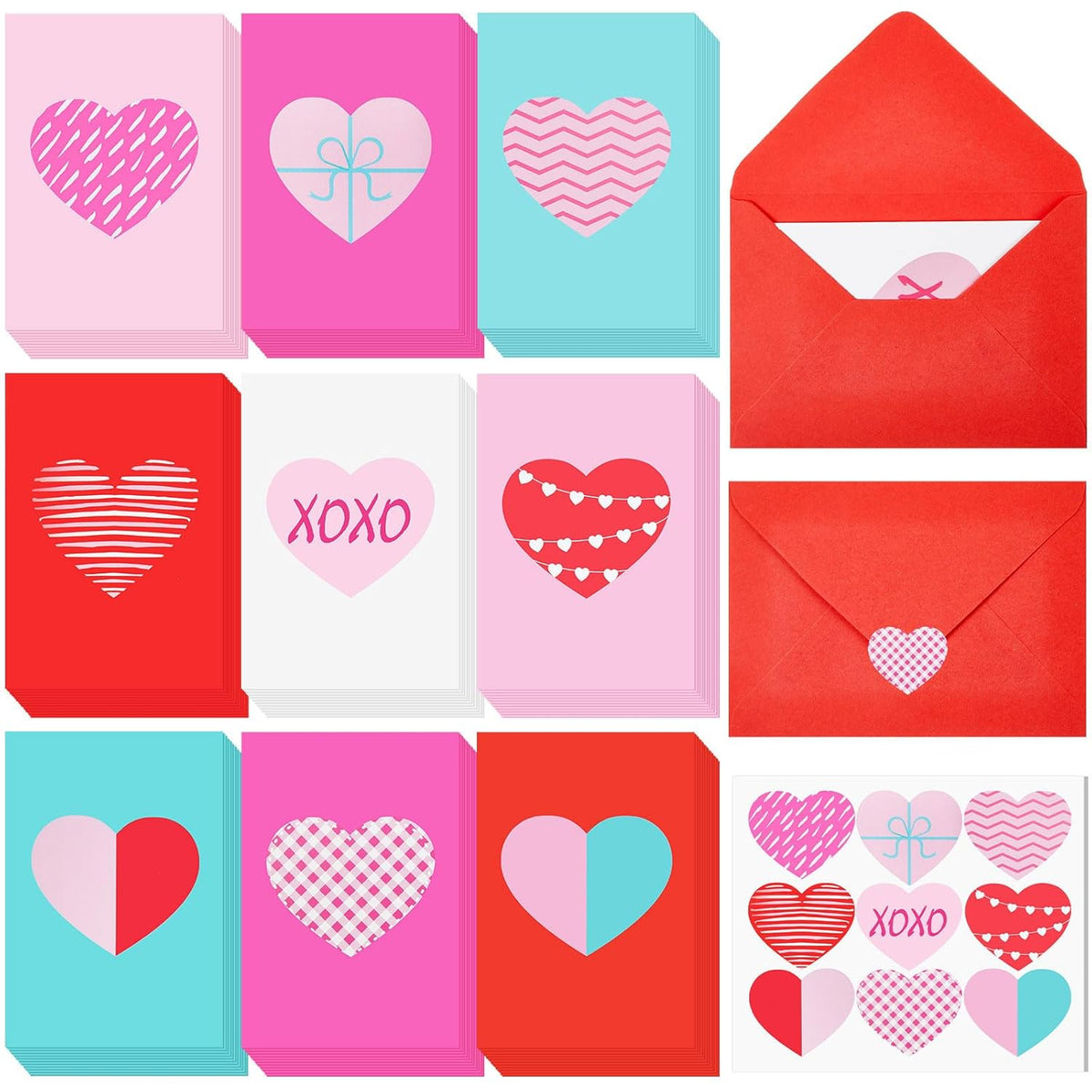 Valentine'S Day Cards Assortment Blank Heart Shaped Red Love Note Cards Bulk 4 X 6'' Assorted Valentines Greeting With Red Envelopes And Sweet Heart Stickers(90 Set)