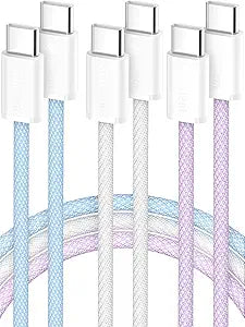3 Pack 10FT USB C to USB C 60W Fast Charging Cable for iPhone Samsung & MacBook