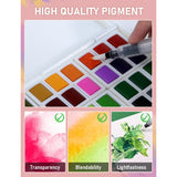 48 Colors Watercolor Paint Set With 8Pcs Painting Brushes, 25 Sheet Water Color Paper, 2 Water Brush Pens, Palette, Sponge, Art Supplies Kit For Artist Adult Kid Beginner With Gift Box