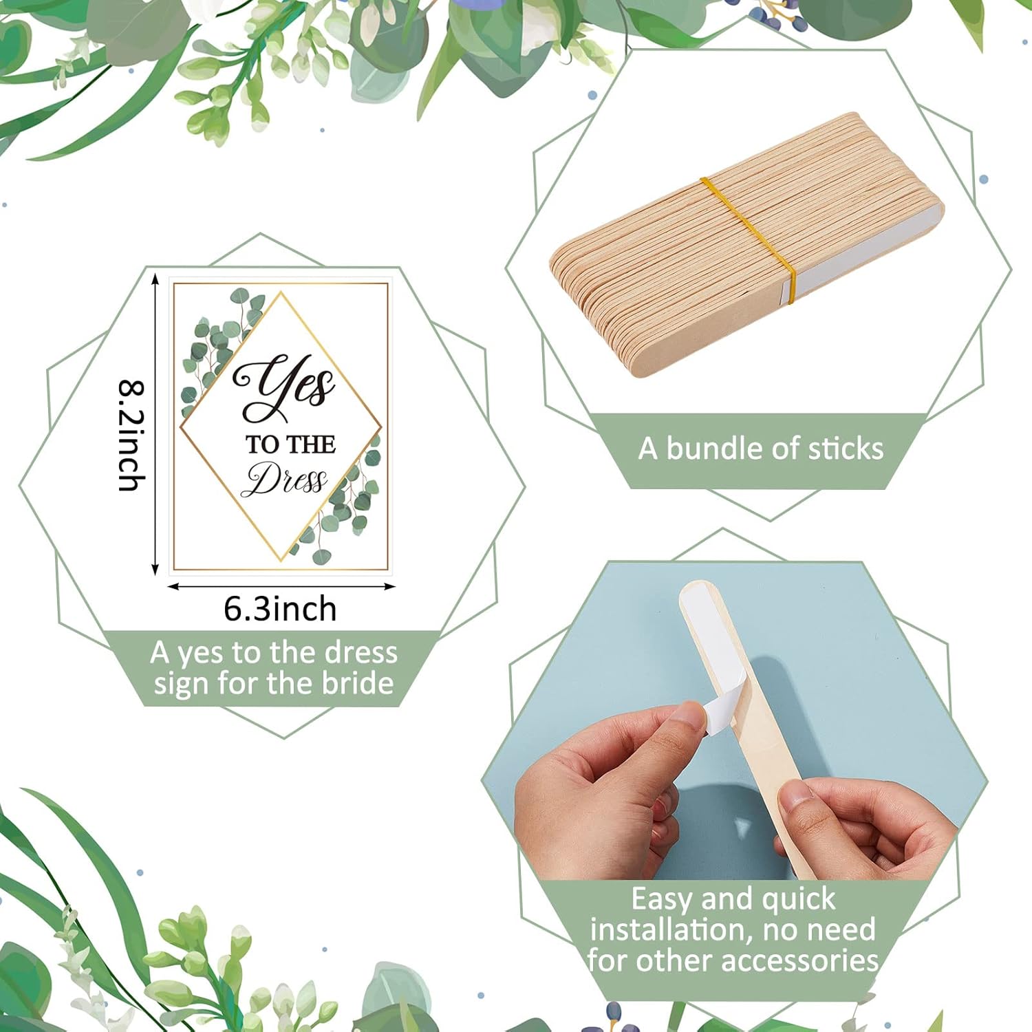 Set Of 33 Say Yes To The Dress Signs Wedding Shopping Props Signs Paddles For Bridesmaids And Brides Bachelorette Party Games (Eucalyptus)