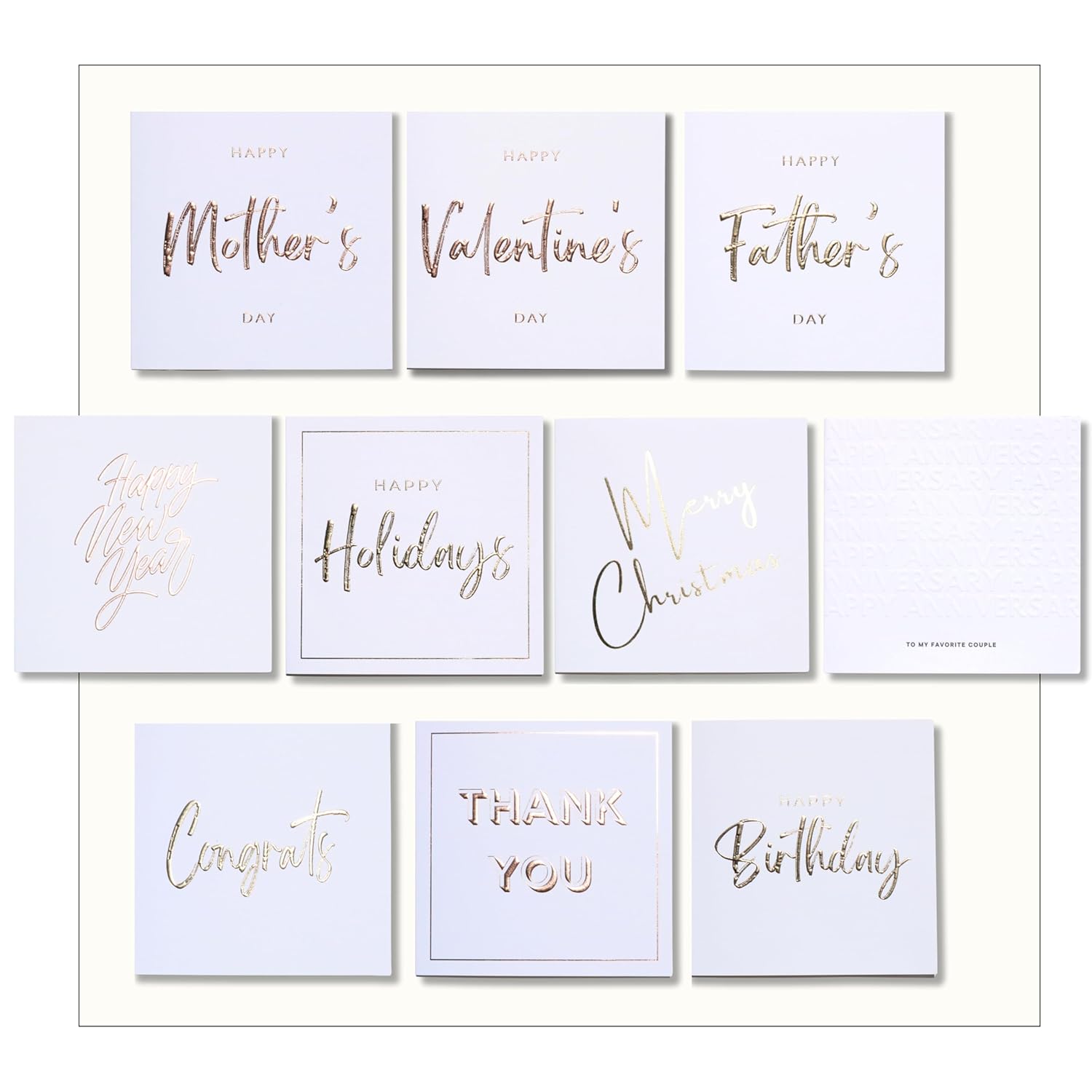 All Occasion Greeting Cards (10 Pack) 6X6 – Embossed Letterpress Gold Foil Card Sets With Envelopes – Holiday Card – Thank You Card With Envelope By Nuoerp – Birthday, New Year, Congrats & Gift Card
