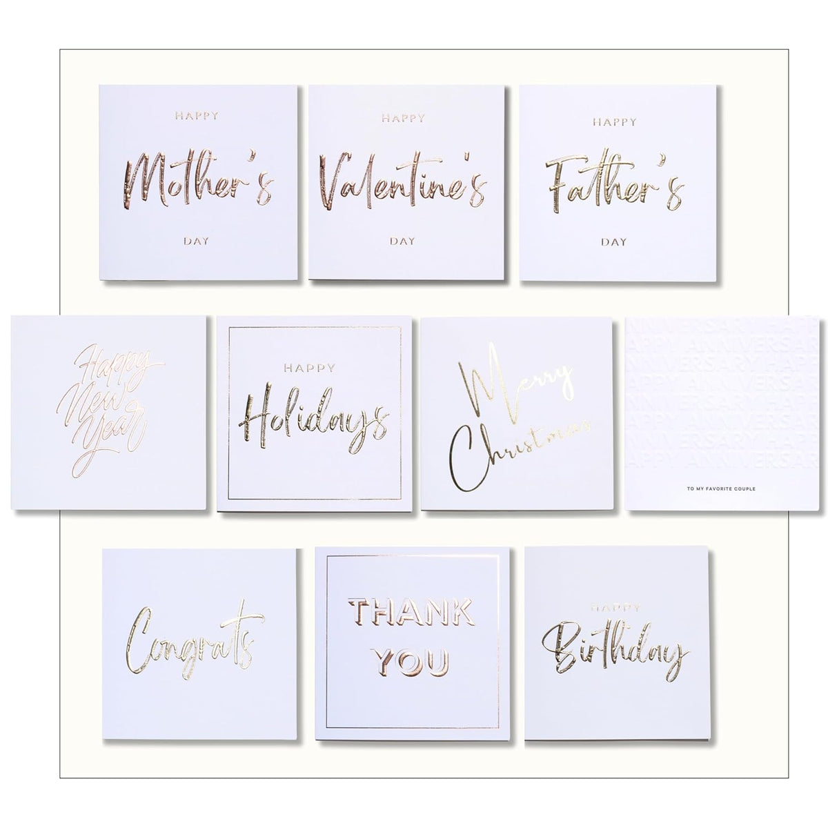 All Occasion Greeting Cards (10 Pack) 6X6 – Embossed Letterpress Gold Foil Card Sets With Envelopes – Holiday Card – Thank You Card With Envelope By Nuoerp – Birthday, New Year, Congrats & Gift Card