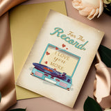 Romantic Valentines Day Card, Record Player Birthday Card For Him Her, Retro Wedding Anniversary Cards For Husband Wife, For The Record I Love You More
