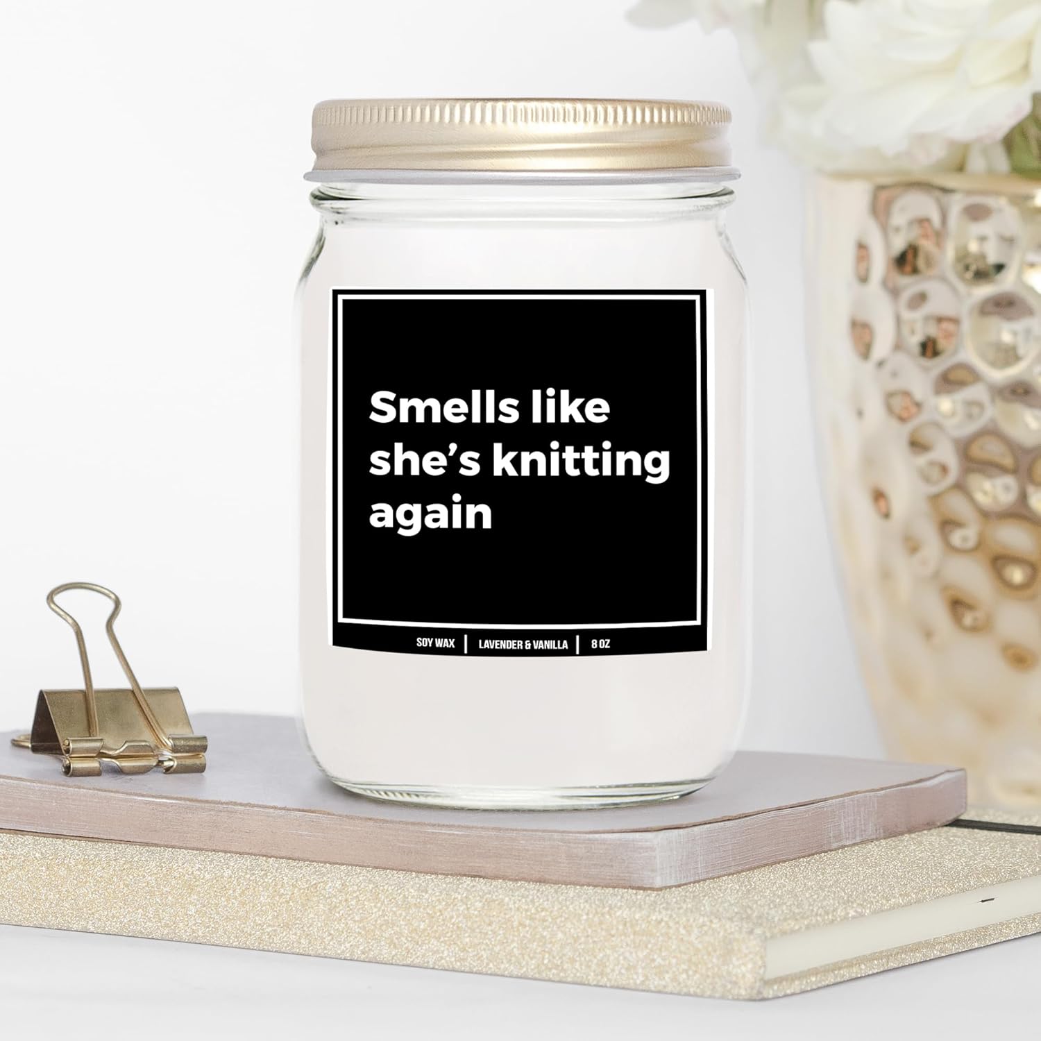 You Nique Designs Funny Knitting Gifts For Knitters 8Oz Soy Candle, Presents For Knitters And Crocheters, For People Who Knit, Candles For Yarn Lovers - Knitting Gift Ideas (Lavender & Vanilla)