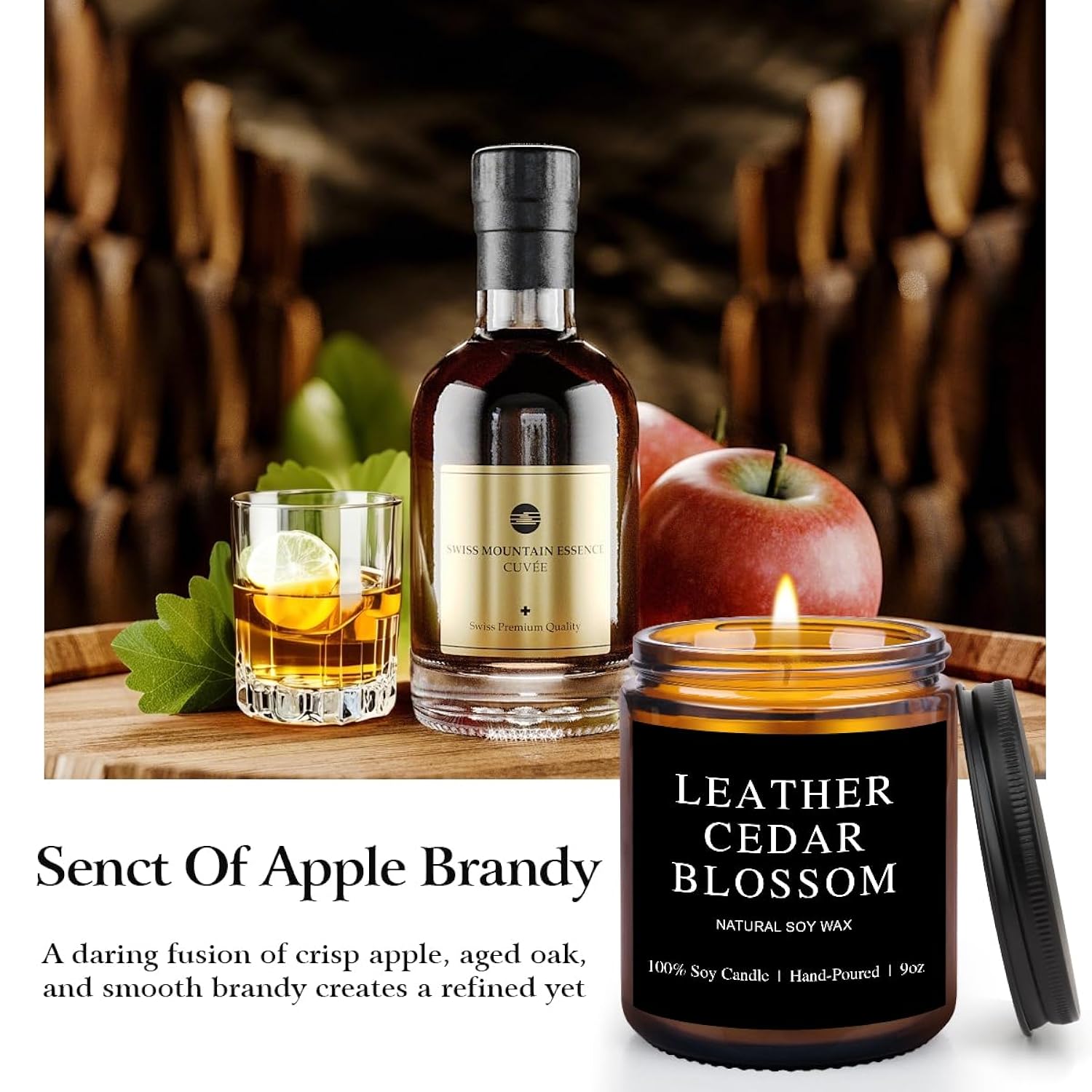Scented Candles For Men - Apple Brandy Barrel Scent | 50Hr Burn Soy Wax In Brown Glass - Man Cave Gifts, Birthday For Him, Father'S Day Gift (9Oz)