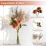 Design-Inspired Artificial Mixed Flower Bouquet, Faux Rose & Daisy Faux Flowers Plant For Table Decor, Home & Office Decor, Bridal Bouquet, Wedding Bouquet, Party Arrangements (Orange)