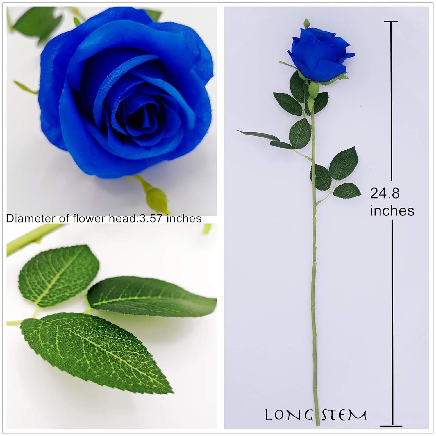 10Pcs Artificial Silk Flowers Fake Rose Flower Long Stems Bouquet For Arrangement Wedding Centerpiece Party Home Kitchen Decor (Royal Blue)