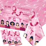 Breast Cancer Table Cloth,3 Pcs Pink Ribbon Awareness Plastic Tablecloths Hope Courage Brave Table Cover for Women Girls Breast Cancer Party Supplies
