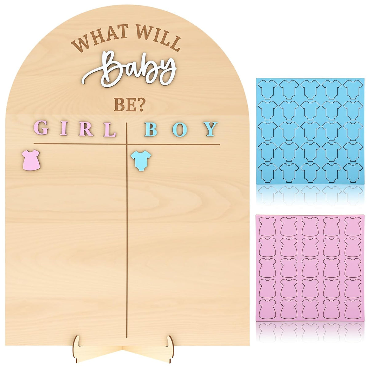 Wooden Gender Reveal Voting Board With Stand He Or She Game Guessing Sign Voting Stickers For Gender Reveal Party Supplies Decoration Baby Shower Game