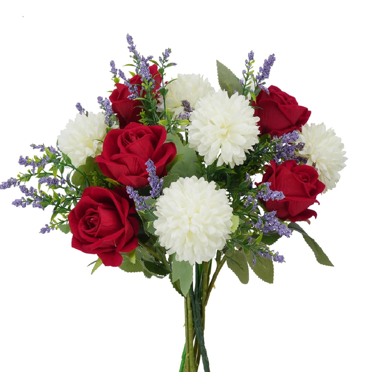 Artificial Flowers Fake Flower Bouquet With Red Rose Chrysanthemums Flowers Silk Floral Arrangements For Home Mother'S Day Cemetery Grave Memorial Day Wedding Decor 12 Inch