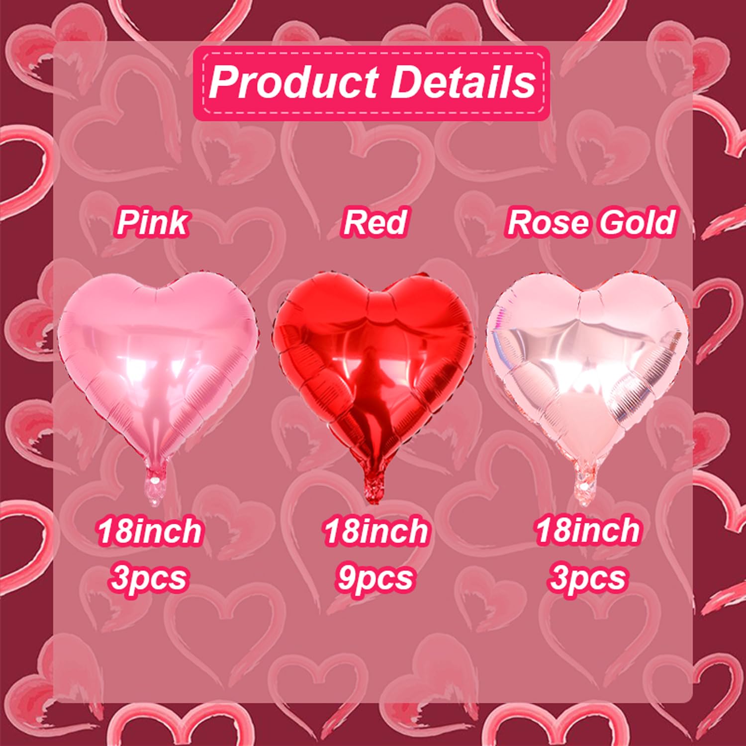 Red Pink Rose Gold Heart Shaped Balloons, 15 Pcs 18 Inch Valentines Day Foil Heart Balloons For Valentine'S Day Wedding Bridal Shower Anniversary Engagement Party Supplies Decorations