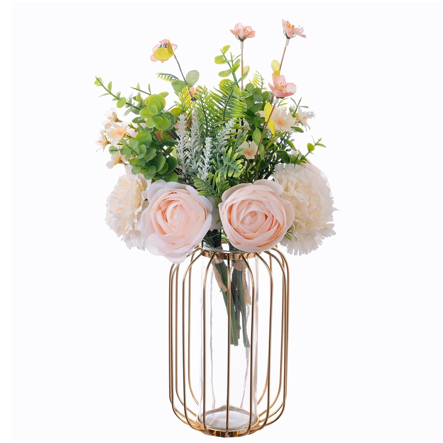 Artificial Flowers Bouquet Fake Flower Bouquet Silk Seasonal Floral Plant Arrangements For Bridal Bouquets Home Party Wedding Table Centerpieces Decor Gravesites Decoration, Champagne White