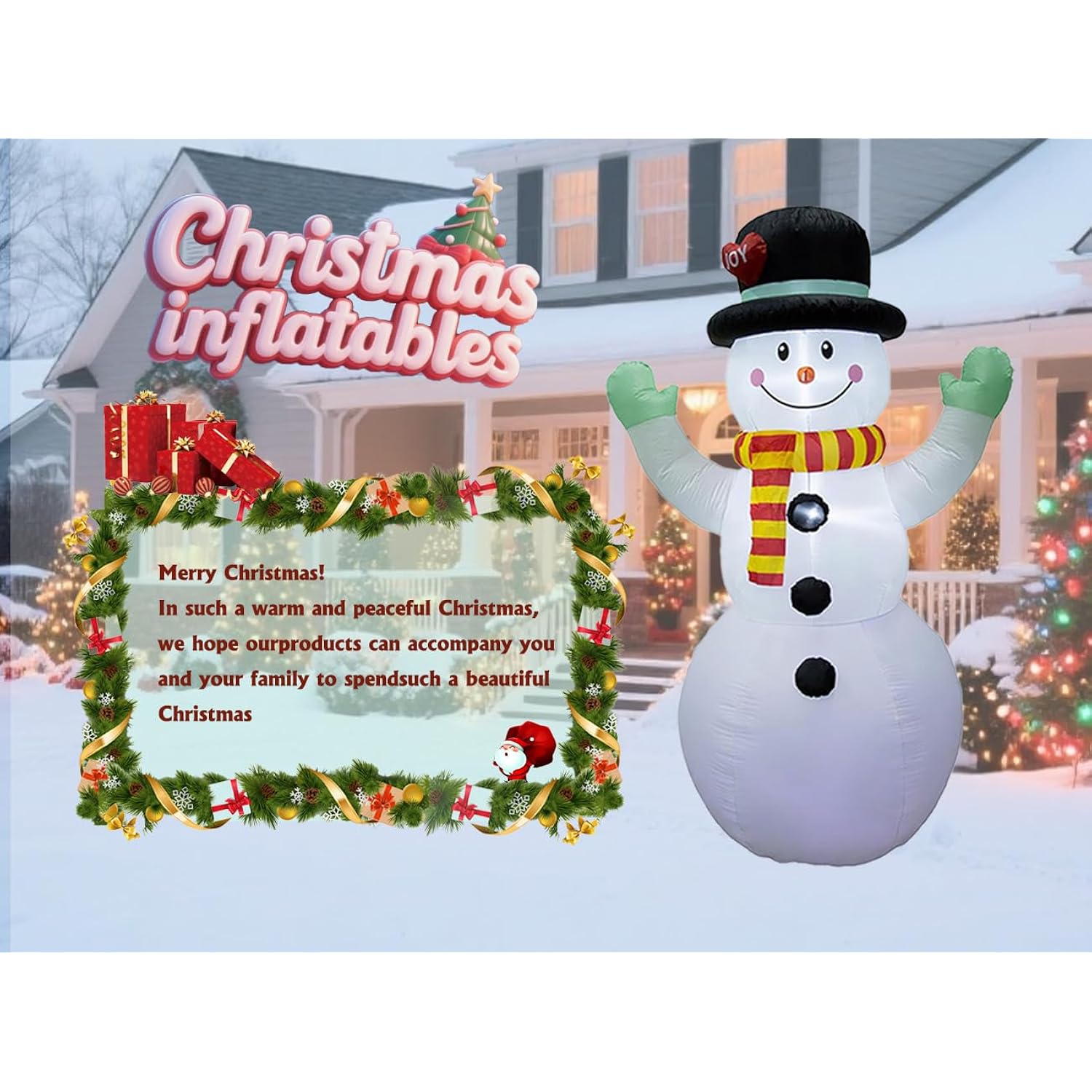 8Ft Inflatable Snowman Outdoor Christmas Decoration - Blow Up Snowman With Built-In Led Lights For Garden Lawn