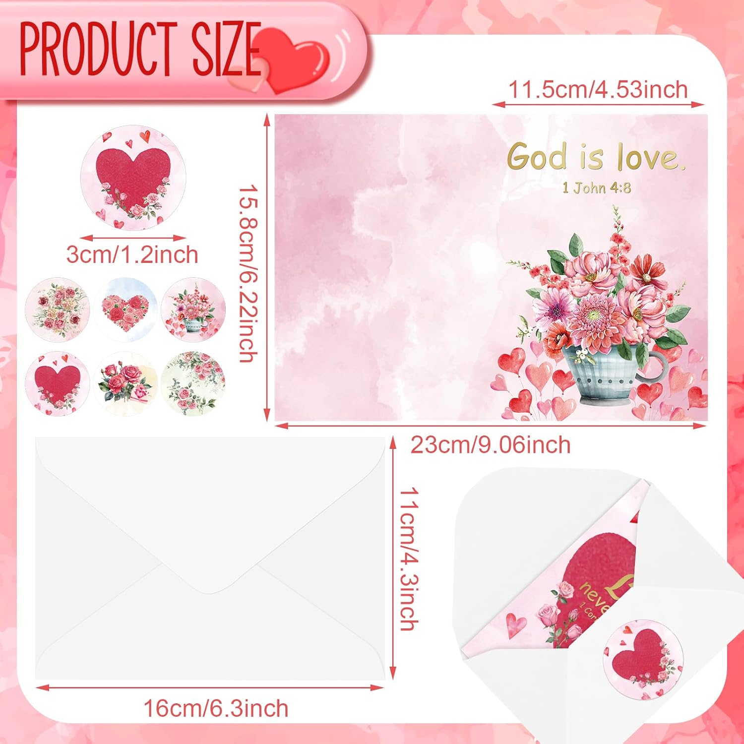 Religious Valentines Day Cards Blessed Valentine'S Day Christian Heartfelt Vintage Flower Greeting Cards With Envelopes For Adults Kids 4.5 X 6.2 Inch