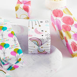 Gift Birthday Wrapping Paper, 3 Mini Rolls, 17 Inch X 9.8 Feet, Balloons, Rainbow And Sky Elements Design For Birthday, Valentines, Mothers Day, Celebration, Holiday, Party, Baby Shower