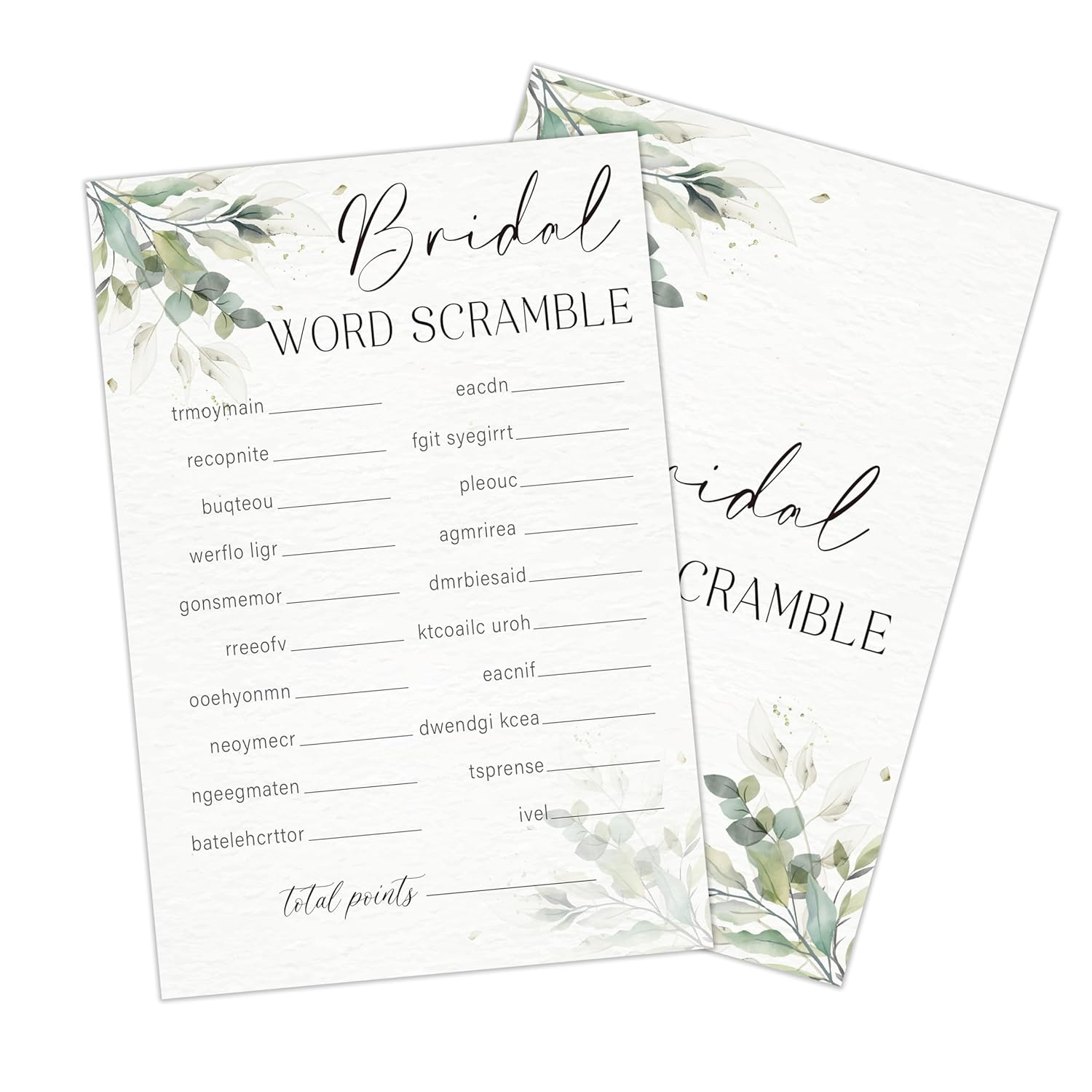 Wedding Shower Game Cards, 30 Greenery Bridal Word Scramble Cards & 1 Answer Card For Bachelorette Engagement Party Reception Supplies Decor- B08