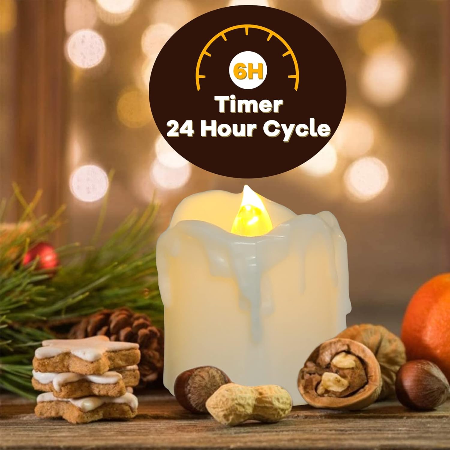 1.57" X 1.69" Battery Operated Tea Lights With Timer, 12Pcs Warm White Led Timed Flameless Candles Flickering, 6Hours On Per 24Hours Cycle, Ideal For Thanksgiving Christmas Wedding Home Decor