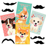 24Pcs Valentines Day Cards For Kids, Funny Valentine’S Day Greeting Cards With Mustaches For Classroom Exchange Activity, Kids Valentine Exchange Gift Card For Class Party, 6 Cute Puppy Designs