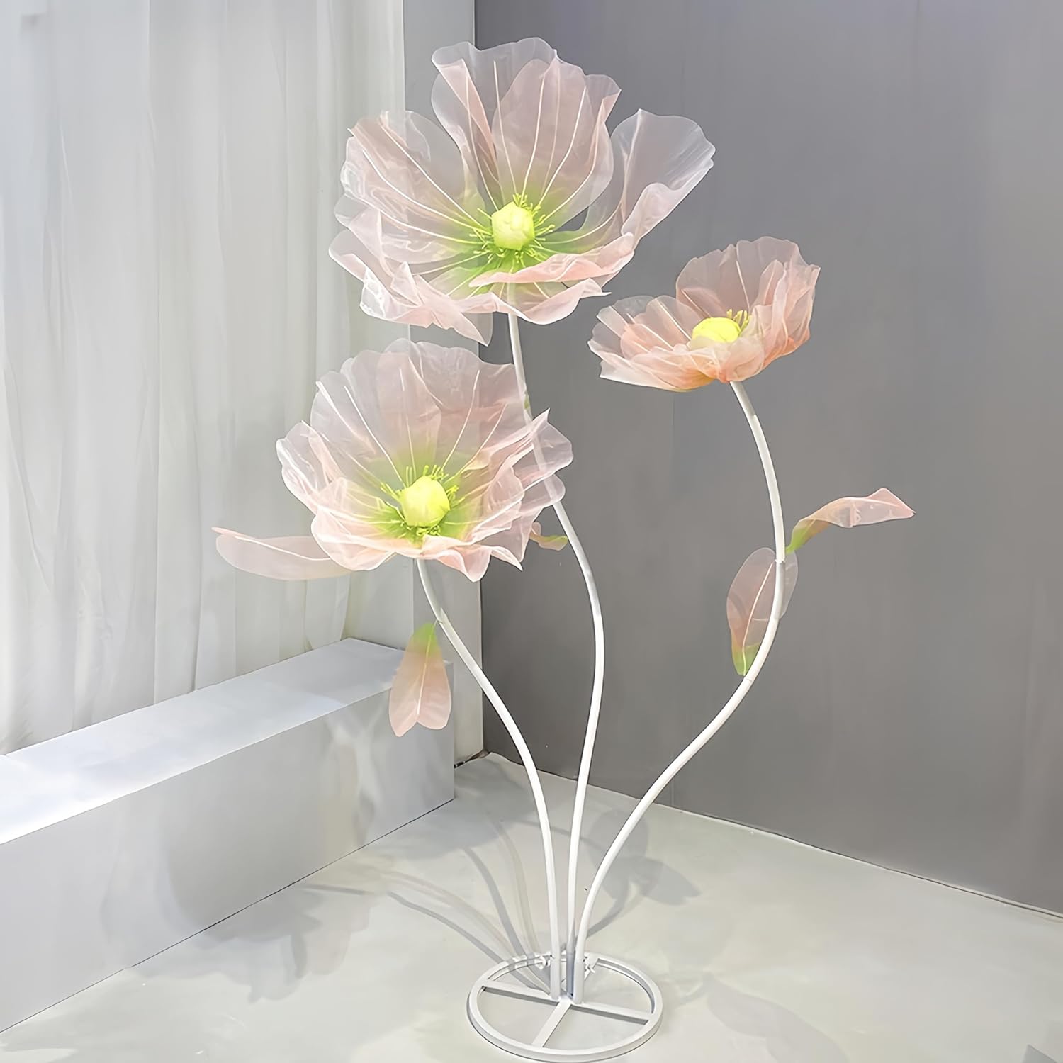 Giant Flowers For Decoration, 5.58 Ft Large Artificial Silk Flower For Wedding Reception Birthday Valentine'S Day Party Backdrop Home Office Hotel Shop Window Display, Green Pink
