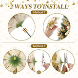 24Pcs Gold Poinsettia Flowers Artificial With Clips And Stems, Glitter Berry Stems For Christmas Tree Picks And Sprays Decorations, Large Xmas Tree Filler Garland Ornaments
