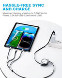 2 Pack Retractable 3 in 1 Multi Charging Cable 4FT 3A Fast Charger for iPhone Samsung USB C Micro USB
