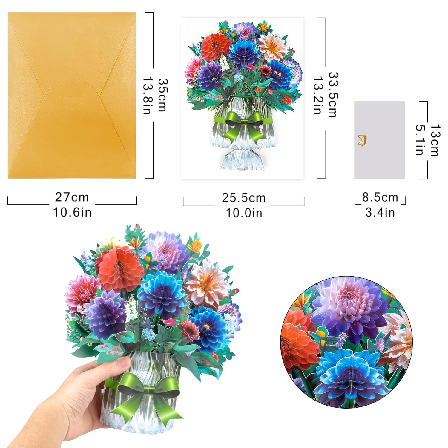 Dahlia Big Pop Up 13 Inch Paper Flower Bouquet Greeting Cards With Blank Note & Envelope, Ideal Gift For Celebrating Love, Birthday, Anniversary, Special Moments, Valentine'S Day