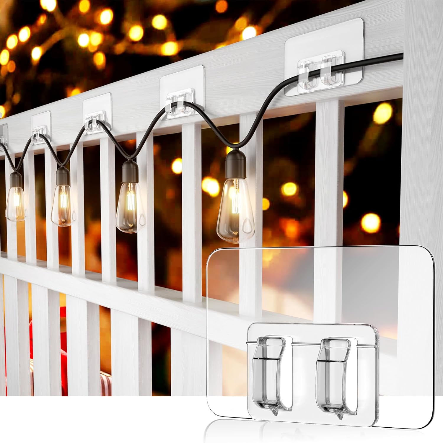 Hooks For Outdoor String Lights Clips,30Pcs Heavy Duty Adhesive Light Hooks For Hanging Christmas Light,Weather Resistant Outside Uv-Resistant Waterproof, No Tools, Clear,Outdoor Christmas Décor