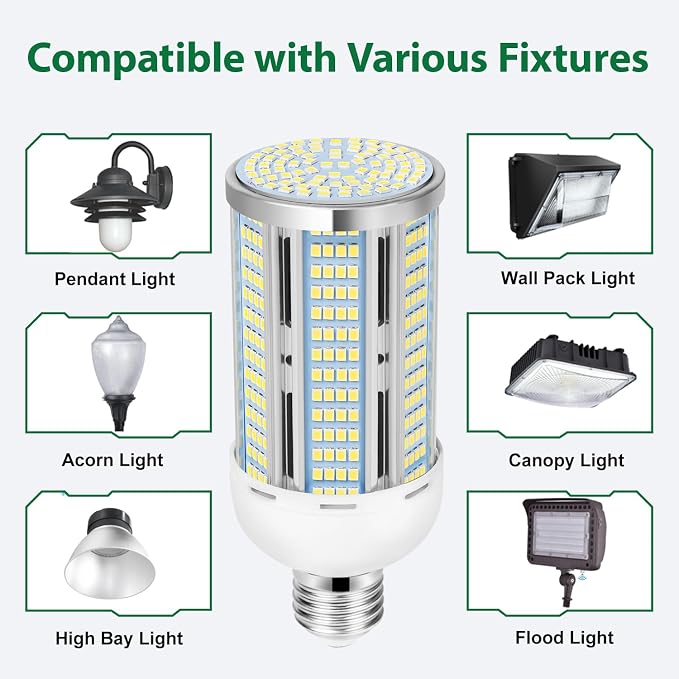 2 Pack 50W LED Corn Light Bulbs 400W Equivalent 5000K Daylight 5500 Lumens E26 E27 Base