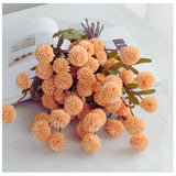 Fall Flowers Artificial Pompon Mum Light Orange – 10Pcs Mini Silk Chrysanthemum Ball Stems, Faux Mum Flowers For Autumn Decor, Diy Bouquet, Wedding Centerpieces, Table Arrangements, Home Decoration