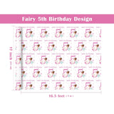 Girls 5Th Birthday Wrapping Paper Roll - Mini Roll - 17 Inch X 16.5 Feet - Girl Fairy Happy 5Th Birthday Wrapping Paper Perfect For Kids Girls, Baby Shower, Party