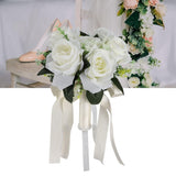 Wedding Bouquets For Bride, White Champagne Artificial Roses Flowers Artificial Bridal Bouquet, Peonies Artificial Flowers For Bride Holding Flowers For Wedding (Milky White)