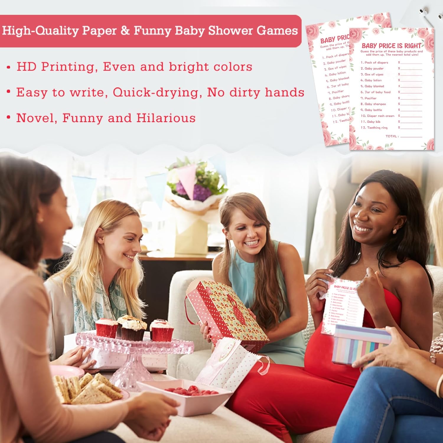 50 Baby Shower Games For Girl-Baby Price Is Right,Floral Theme, Thick Cardstock, Fun And Easy To Play