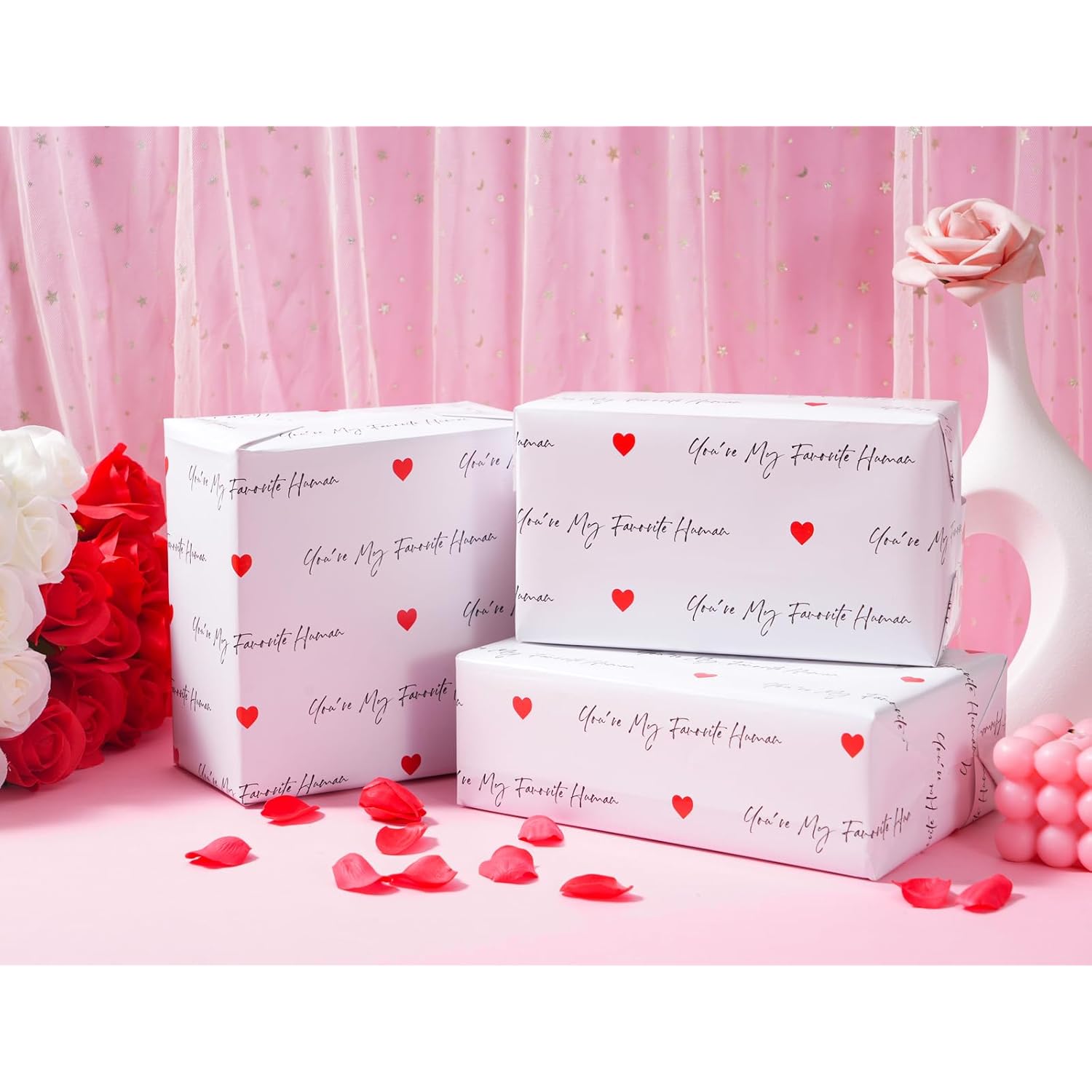 Valentine’S Day Wrapping Paper For Wedding, Anniversary, Birthday - You'Re My Favourite Human Design For For Men Women - 20 X 29 Inches, 6 Folded Sheets, Easy To Store