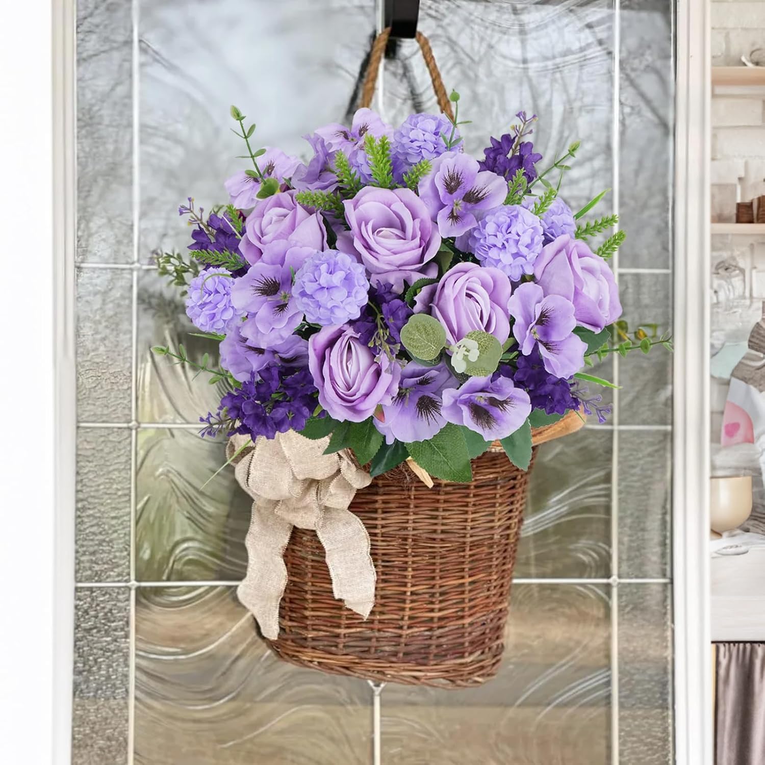Purple Flowers Artificial With Rose Hyacinths Realistic Spring Flowers Indoor Bridal Bouquet Purple Silk Flower Arrangements For Kitchen Table Centerpieces Wedding Party Decor