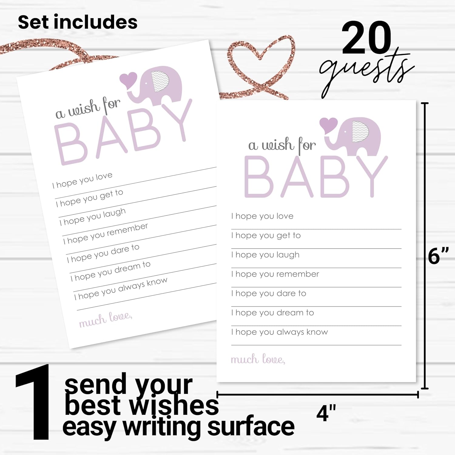 Purple Elephant Wishes For Baby Girls (20 Pack) Cute Words Of Wisdom Cards - Gender Neutral Baby Shower Game - Guest Book Alternative - Keepsake Activity For Wishing Well & Birthdays - 4X6