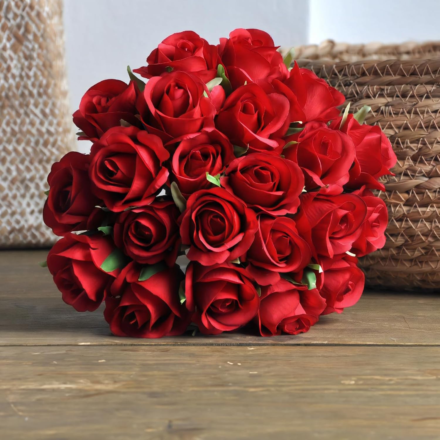 2 Bundles Red Artificial 24 Roses With Stems For Valentines Day Fake Bouquets For Bride Silk Flowers In Vase Indoor And Outdoor Home & Wedding Decor