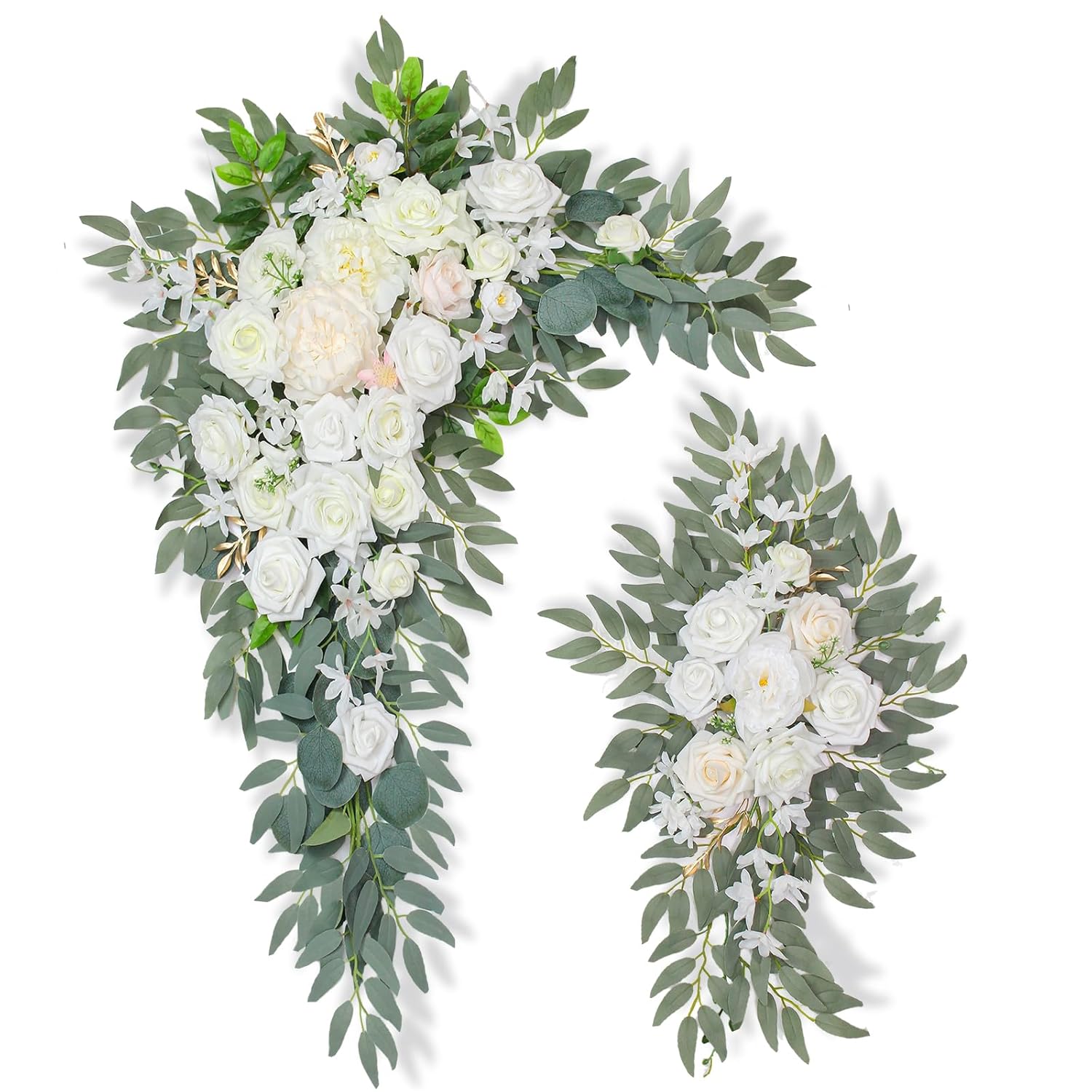 Artificial Flowers Wedding Arch Decor Arch Flowers (Set Of 2) For Wedding Welcome Sign And Backdrop Decoration (New White)