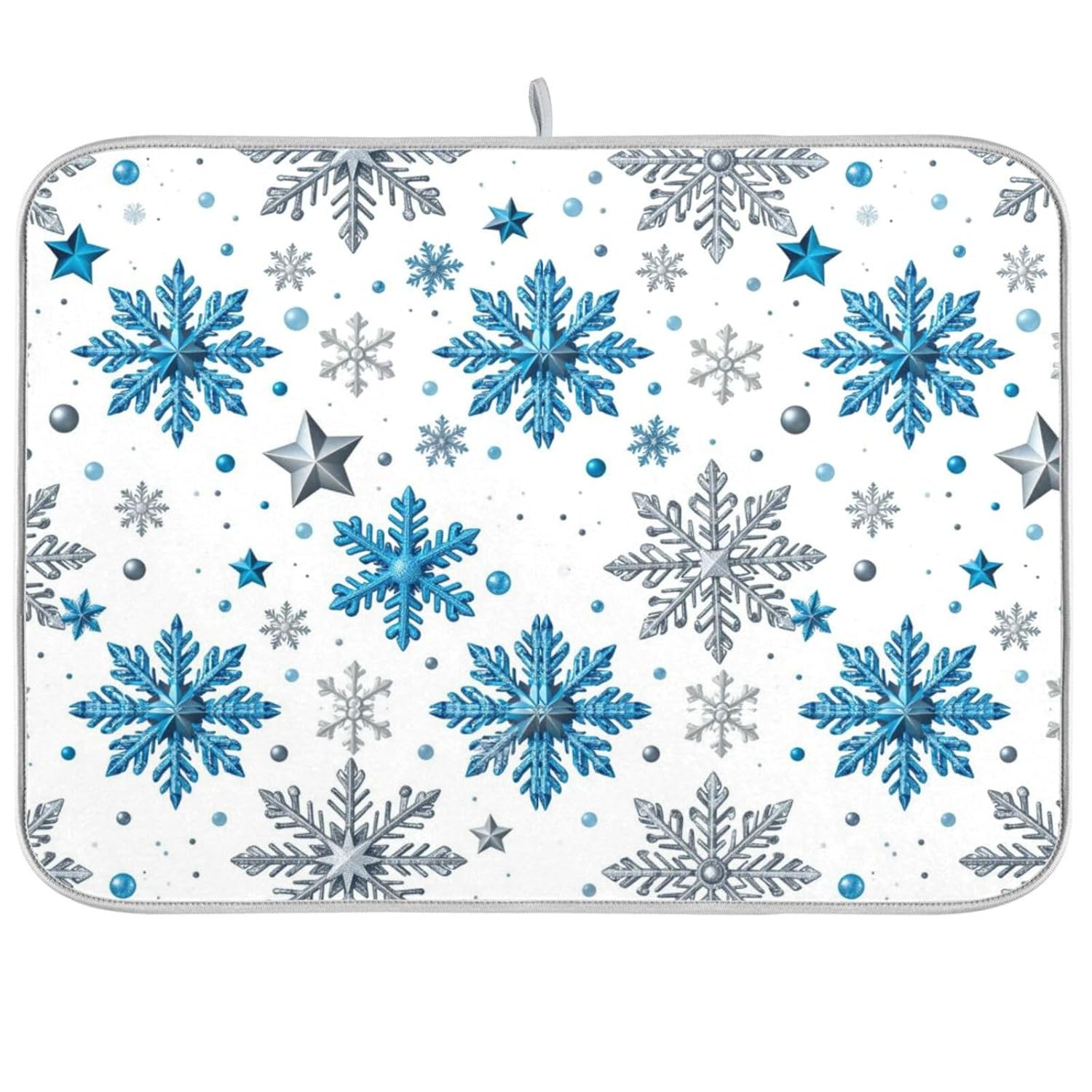 Winter Snowflakes And Stars Dish Drying Mats Merry Christmas Drying Mat With Hanging Loop Absorbent Dishes Drainer Pad Kitchen Counter Mat 18X24 In