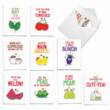 - 10 Assorted Valentine'S Day Note Cards (4 X 5.12 Inch) - Boxed Valentine Cards, Bulk Set With Envelopes - Romantic Yummy Puns M5659Vdg-B1X10