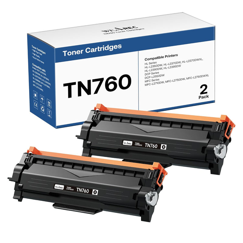 TN760 Toner, 2-Pack Black for HL-L2350DW/MFC-L2710DW Printers