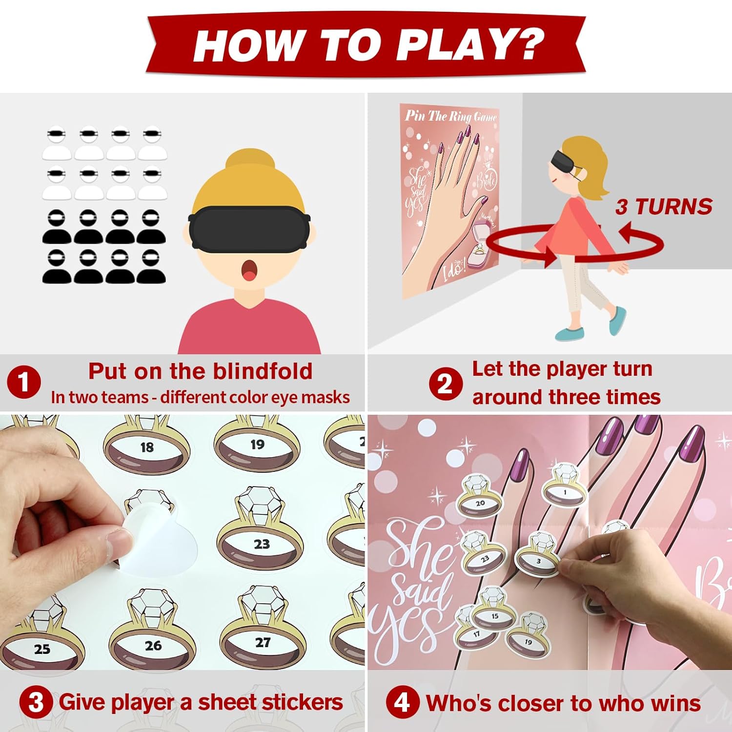 Bridal Shower Bachelorette Party Games, Pin The Ring On The Bride Game, Pin The Ring Game Bridal Shower Wedding Engagement Shower Games 32 Guests